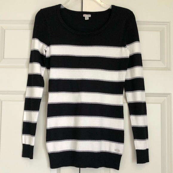 Women's Striped Black, White, & Silver Guess Sweater, Size Small Petite - Picture 3 of 16
